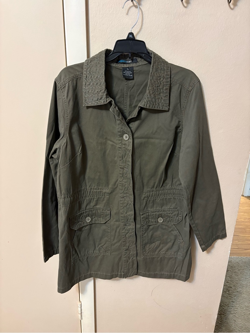 French Cuff Green Barn Jacket Button Down pockets Adjustable Waist Sz XL
